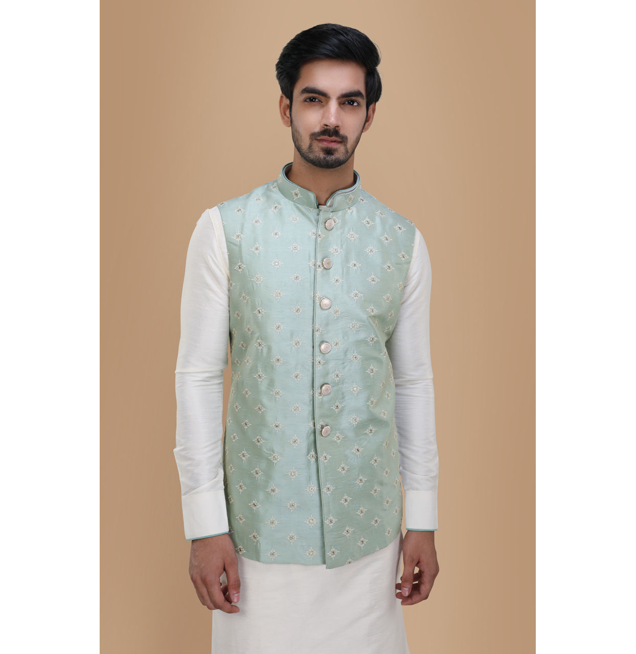 Buy Subtle Blue Kurta Jacket Set Online in India @Manyavar - Kurta ...