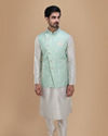 Manyavar Men Light Blue Kurta Jacket Set image number 1