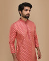 alt message - Manyavar Men Dark Peach Jacquard Kurta Set image number 0