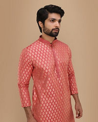 Manyavar Men Dark Peach Jacquard Kurta Set