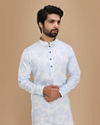 alt message - Manyavar Men Blue Floral Printed Kurta image number 0