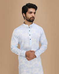 Manyavar Men Blue Floral Printed Kurta