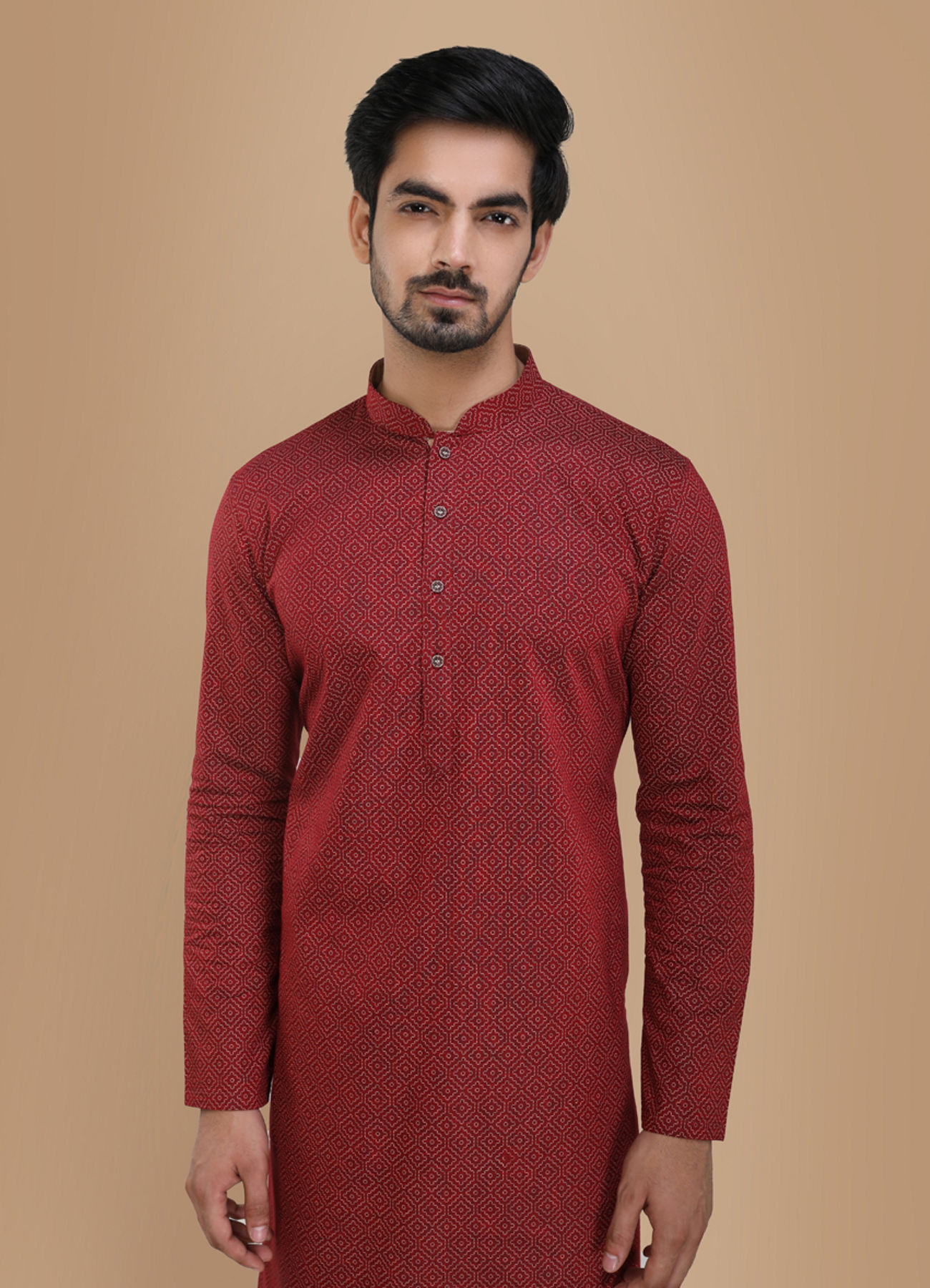 Manyavar Men Maroon Printed Kurta