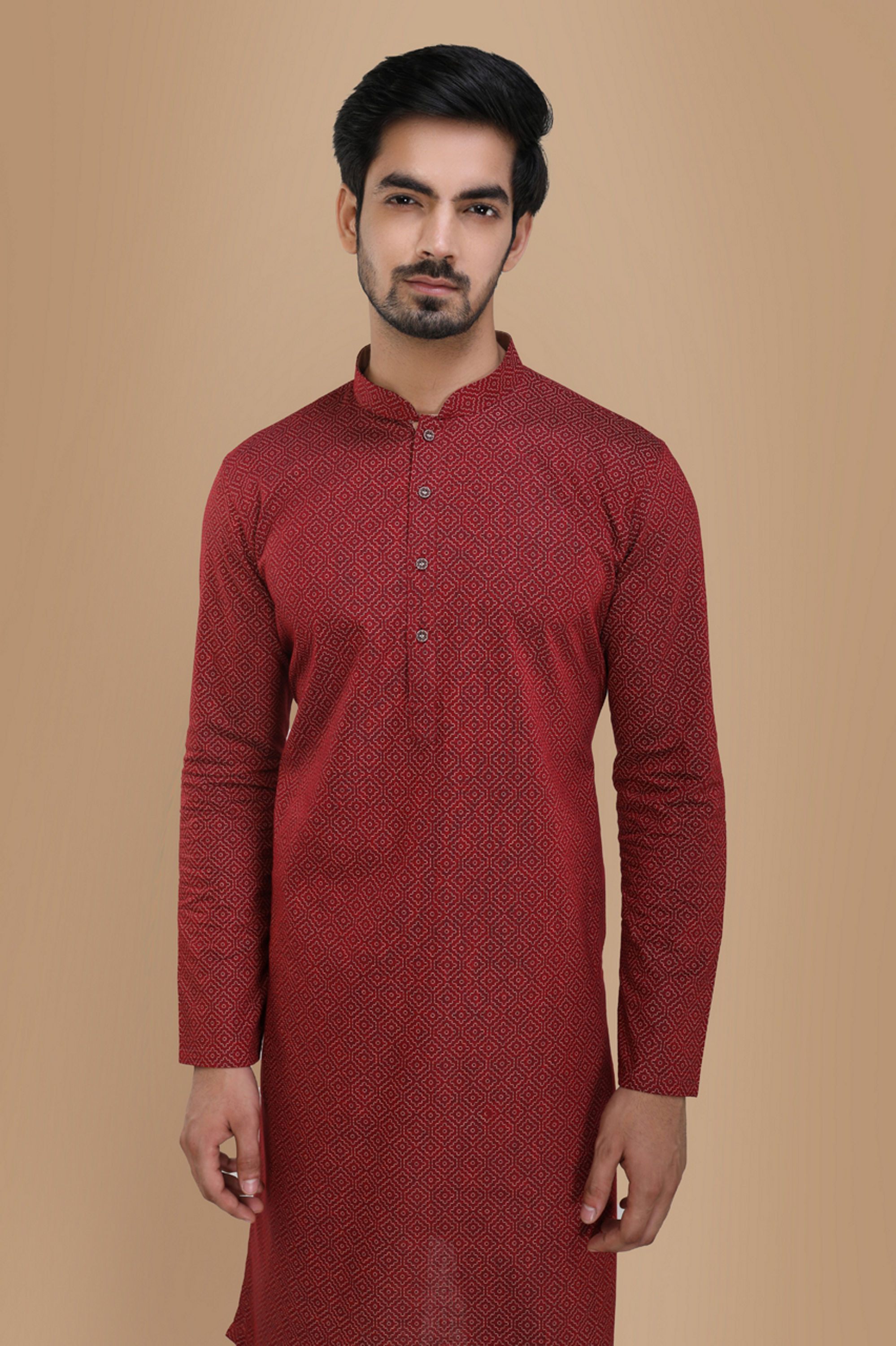 Manyavar Men Maroon Printed Kurta