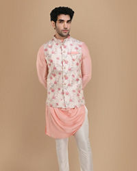 Manyavar Men Pink Draped Kurta Jacket Set