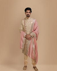 Manyavar Men Aesthetic Fawn Patterned Sherwani Set