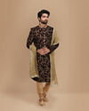 Manyavar Men Maroon Embroidered Groom Sherwani