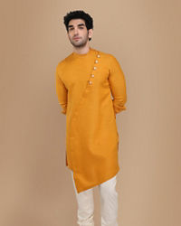 Manyavar Men Mustard Yellow Asymmetric Kurta