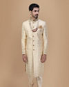 alt message - Manyavar Men Classic Light Colored Traditional Sherwani image number 3