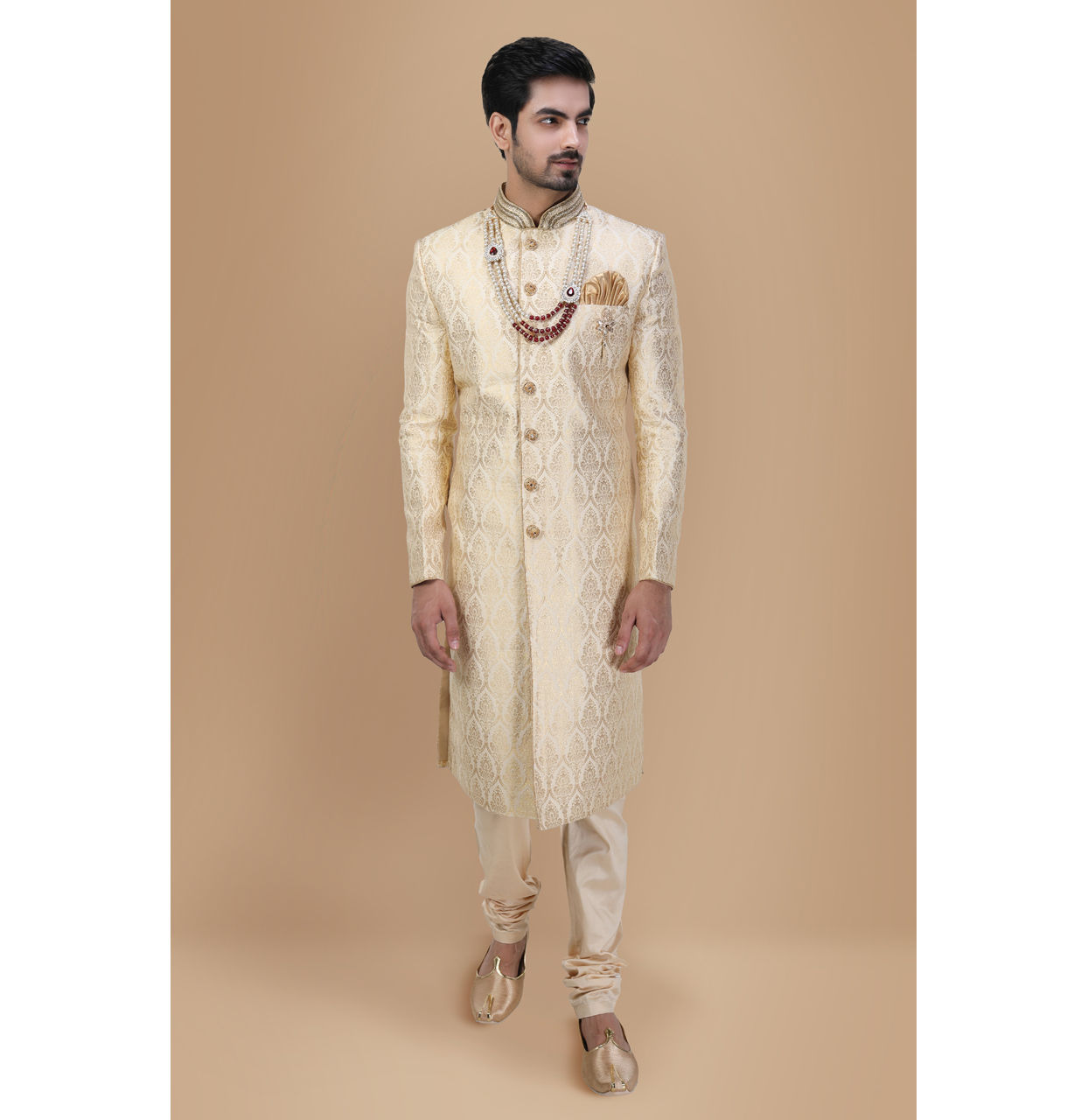 alt message - Manyavar Men Classic Light Colored Traditional Sherwani image number 3