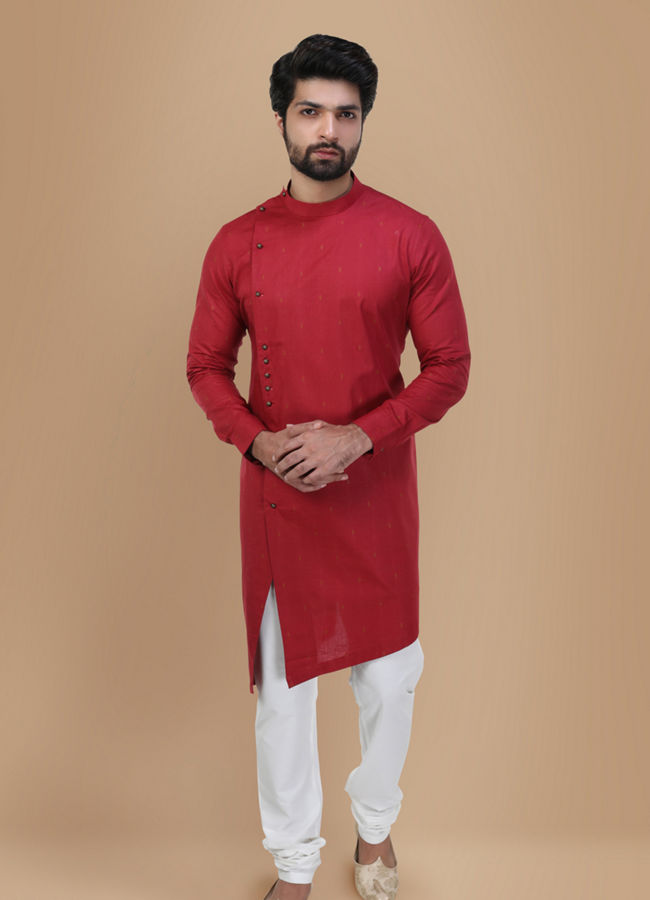 Manyavar Men Achkan Style Maroon Kurta