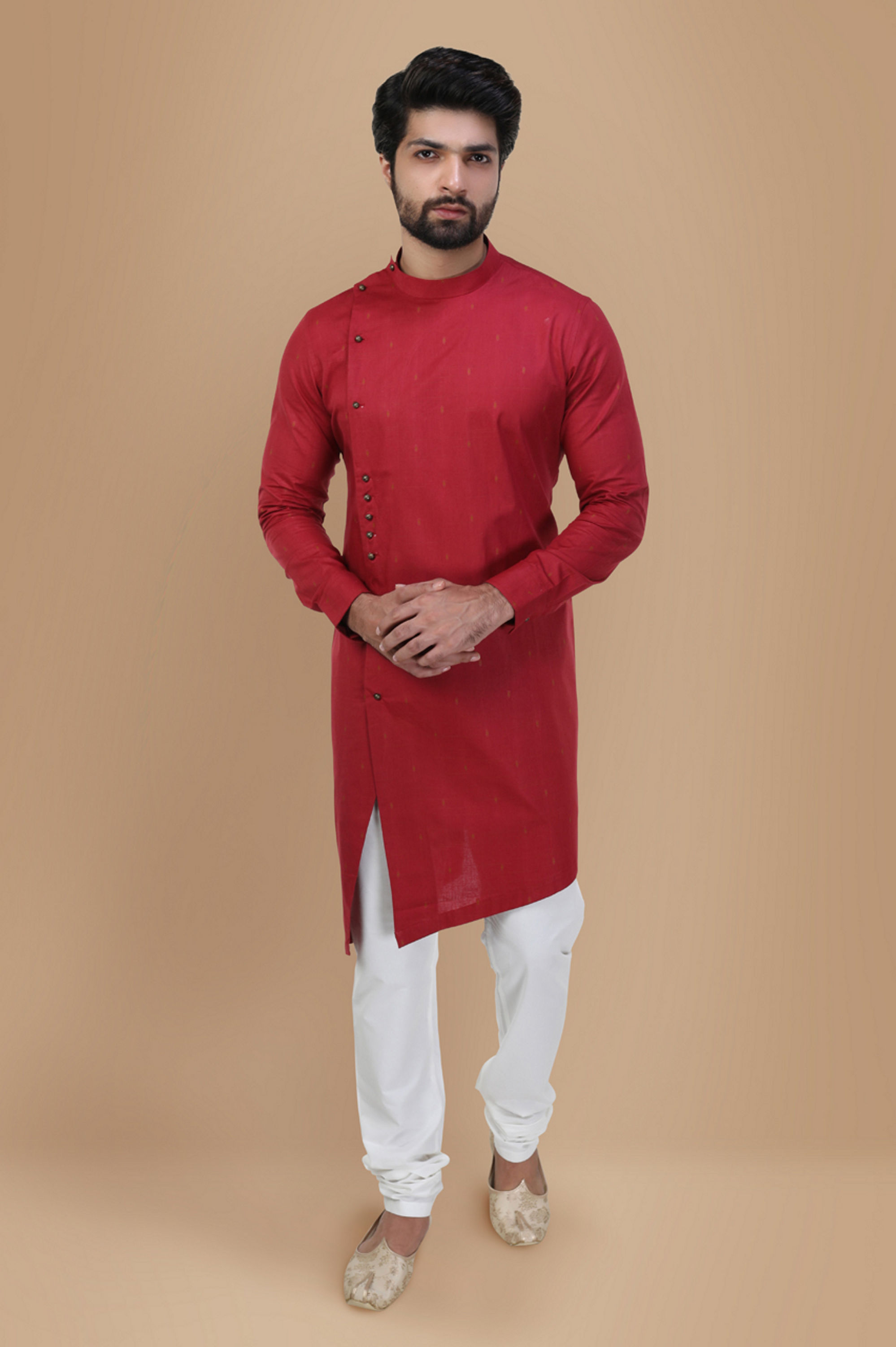 Manyavar Men Achkan Style Maroon Kurta