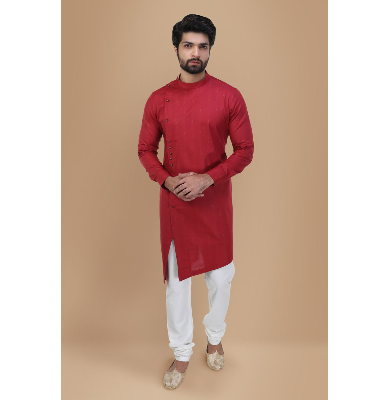 Manyavar Men Achkan Style Maroon Kurta