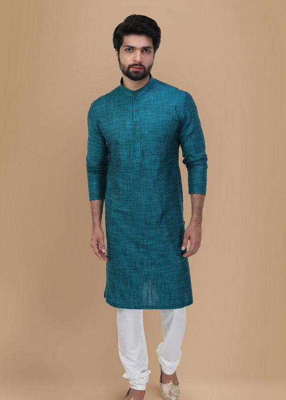 Manyavar Men Jade Green Self Design Kurta