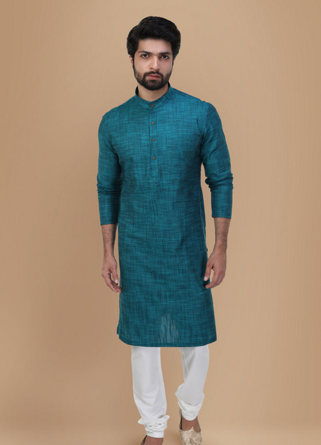 Manyavar Men Jade Green Self Design Kurta image number 1