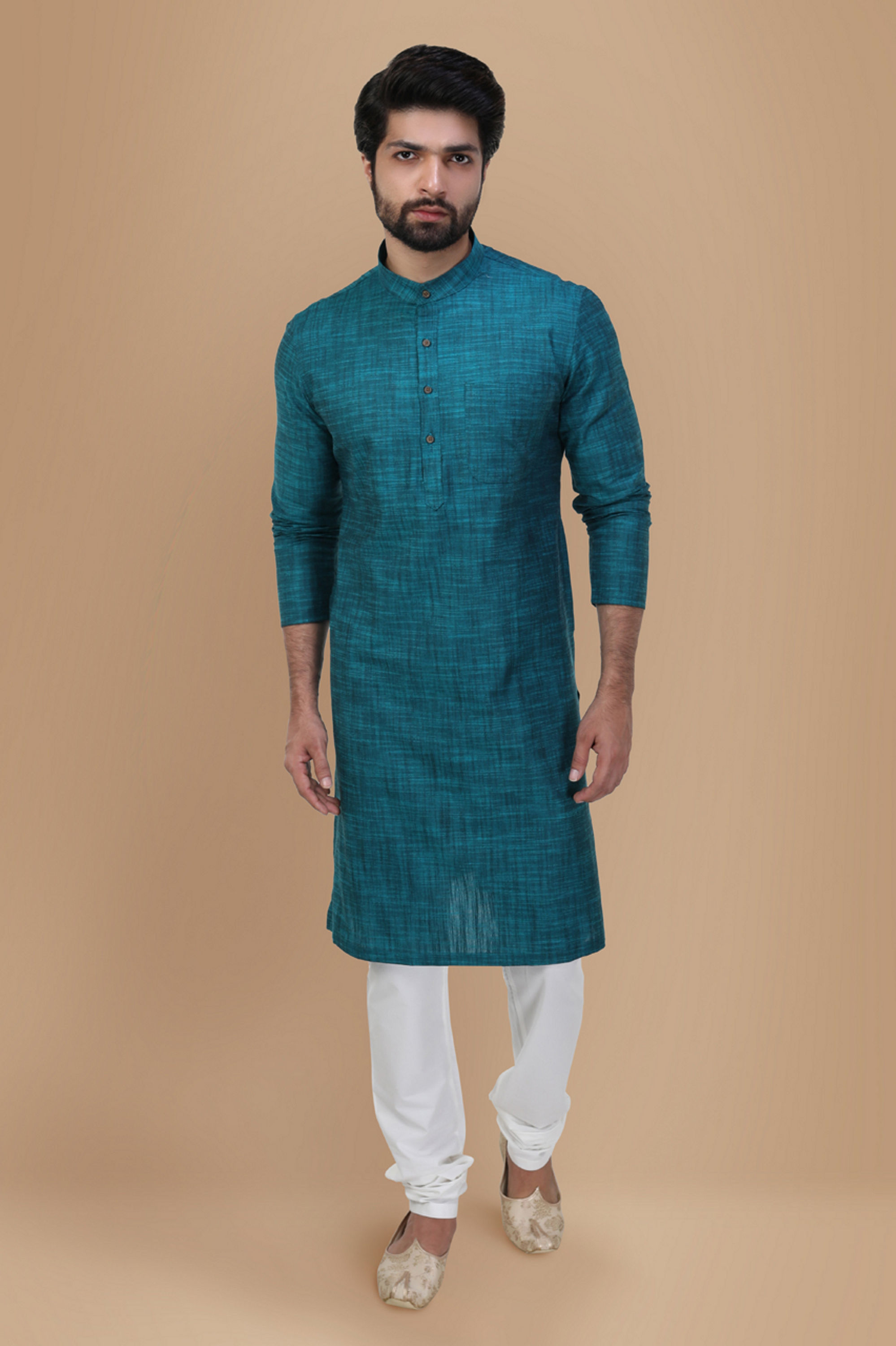 Manyavar Men Jade Green Self Design Kurta