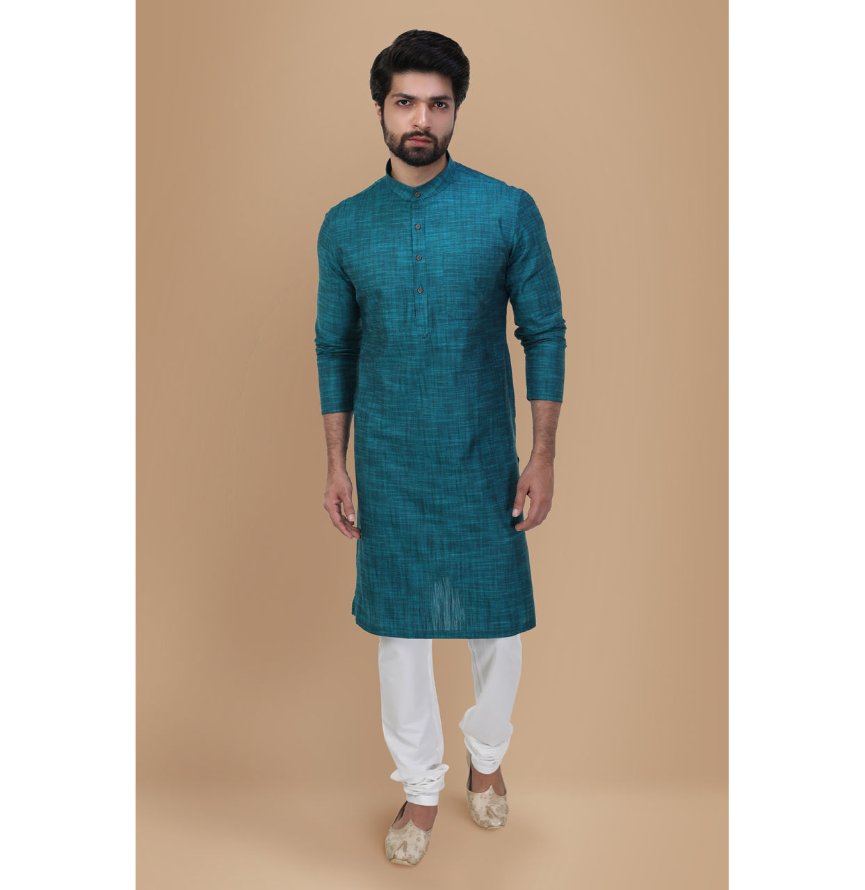 Manyavar Men Jade Green Self Design Kurta