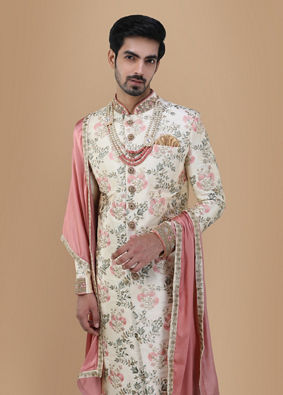 Manyavar Men Floral Designer Sherwani For Groom