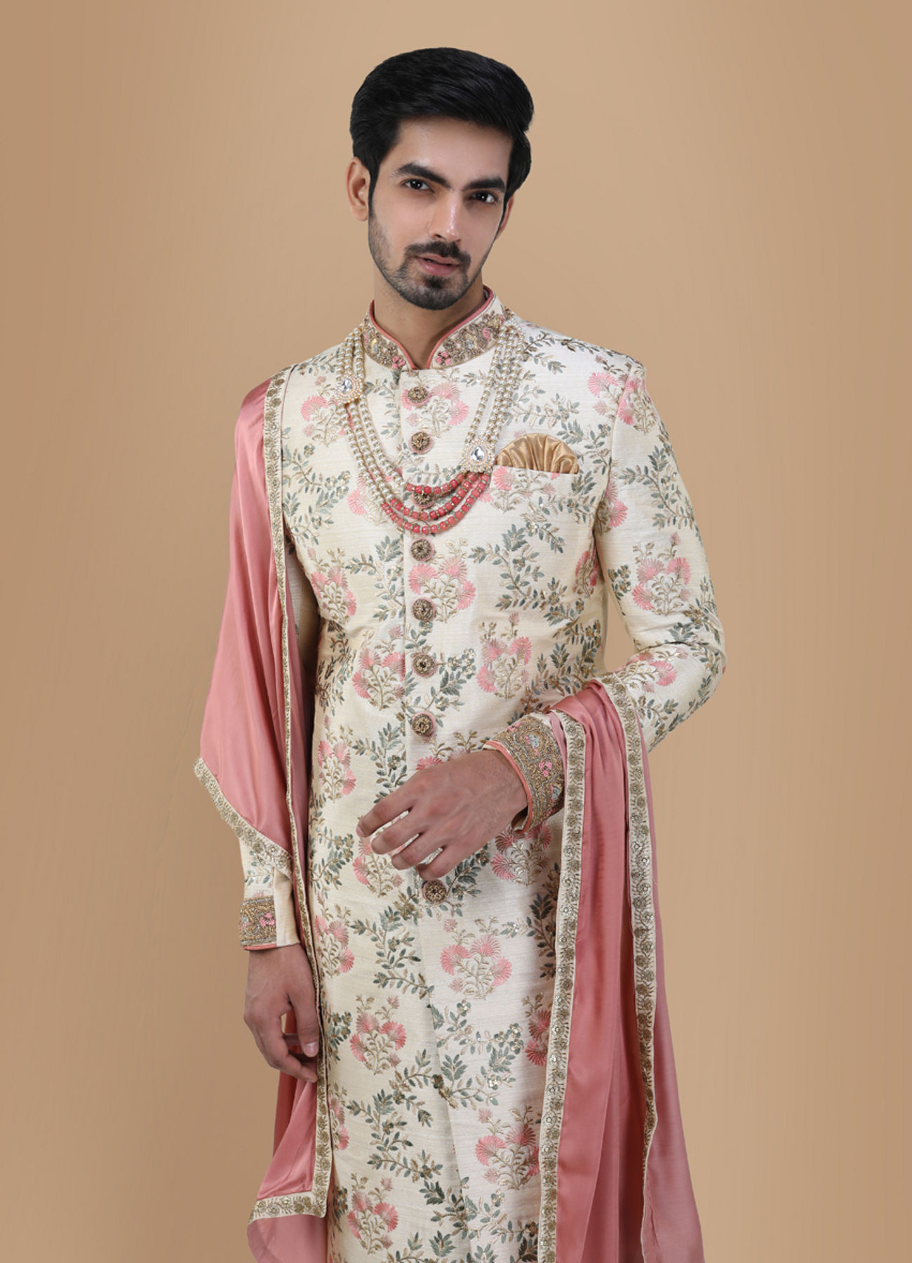 Manyavar Men Floral Designer Sherwani For Groom