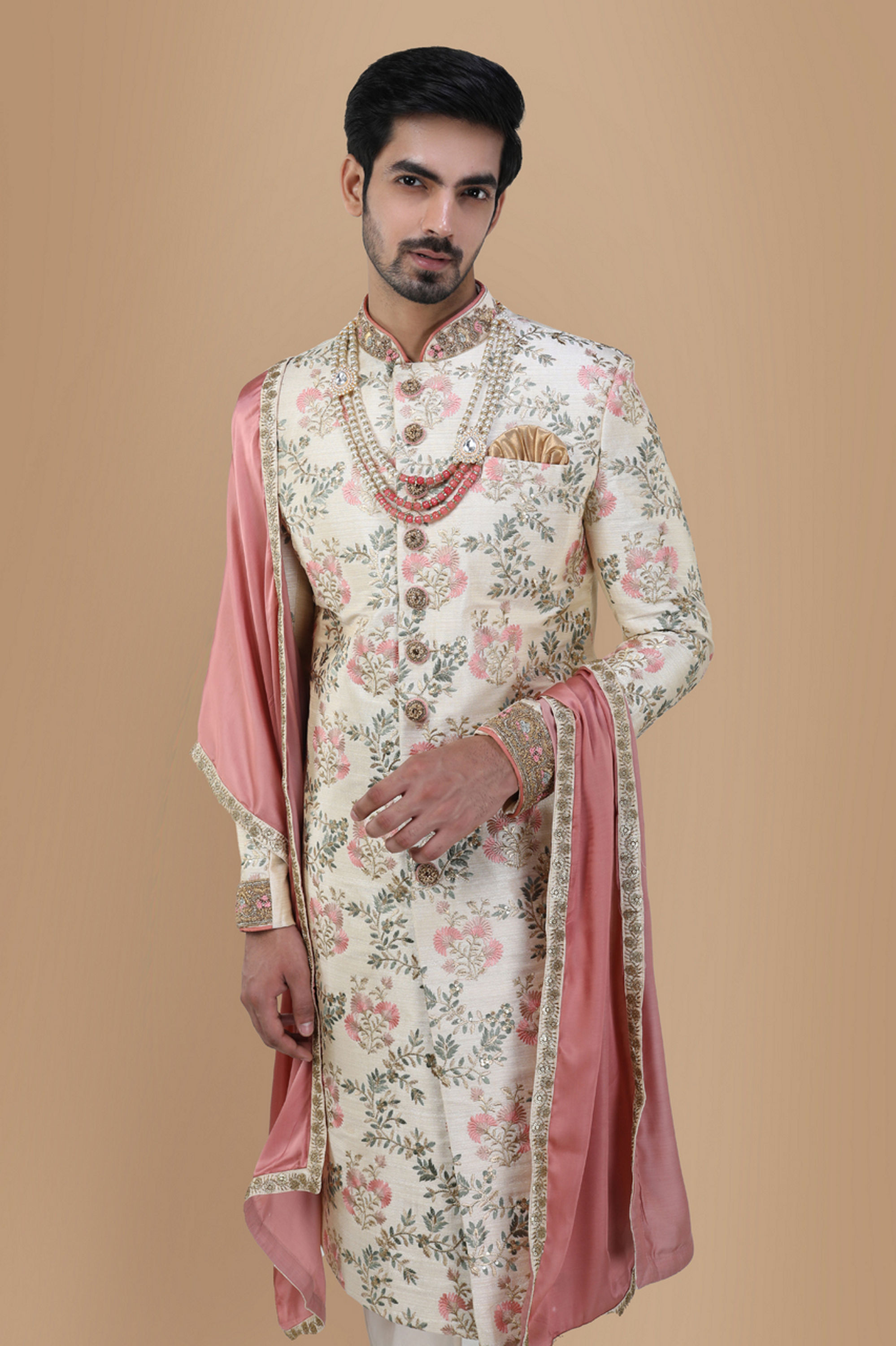 Manyavar Men Floral Designer Sherwani For Groom