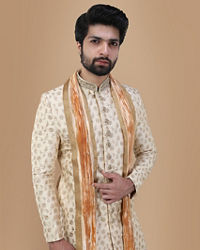 Manyavar Men Suave Beige Sherwani Set