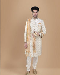 Manyavar Men Luminous Biscuit Beige Sherwani