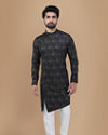 Manyavar Men Smoke Black Floral Print Kurta
