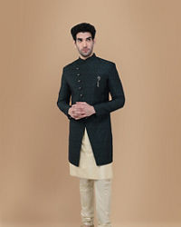 Manyavar Men Magnificient Green Indo Western Set