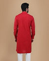 Manyavar Men Crimson Red Self Design Kurta