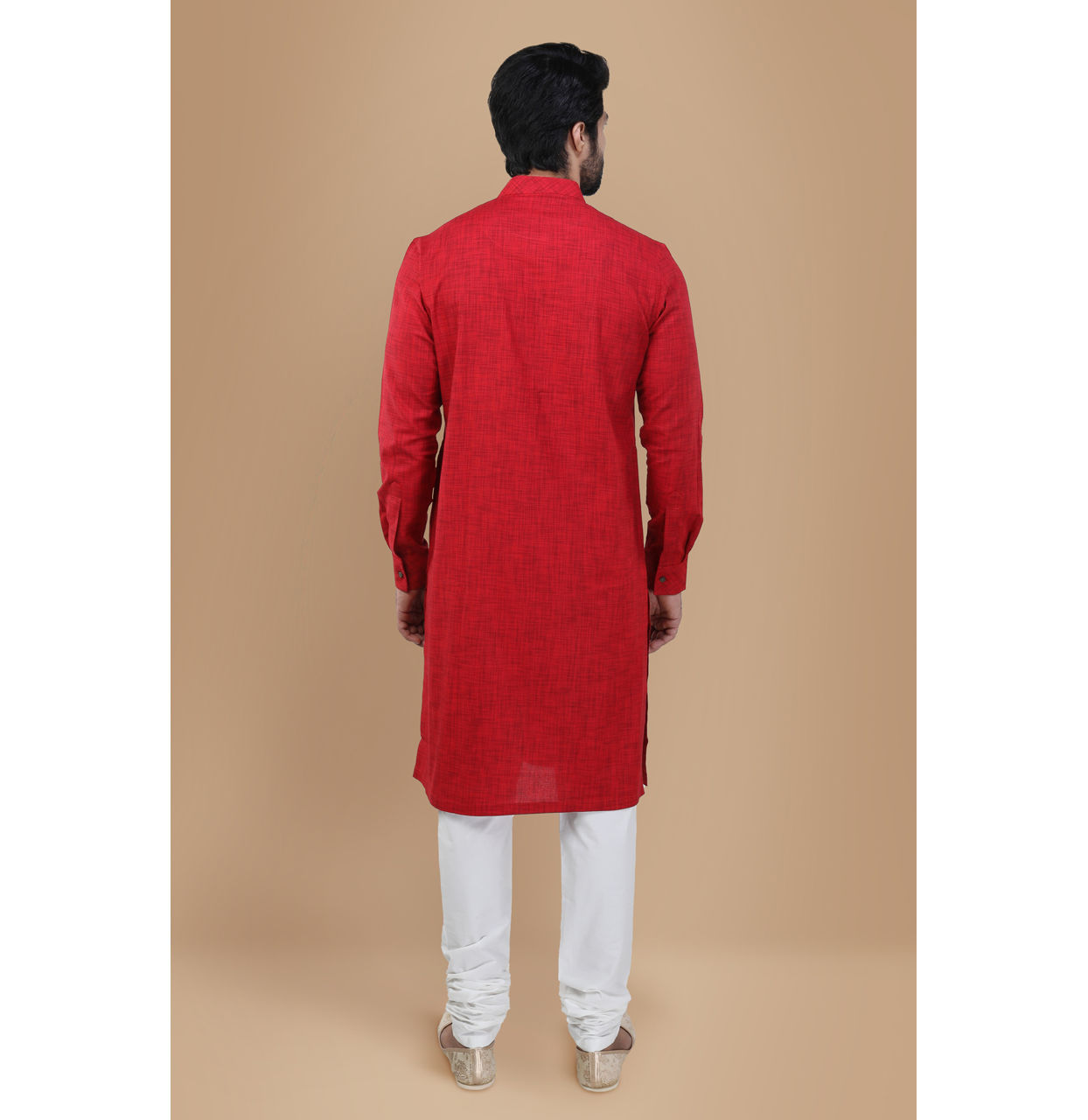 Manyavar Men Crimson Red Self Design Kurta