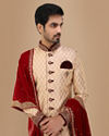 Manyavar Men Opulent Fawn Jacquard Sherwani