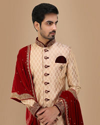 Manyavar Men Opulent Fawn Jacquard Sherwani