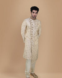 Manyavar Men Bright Biscuit Color Sherwani