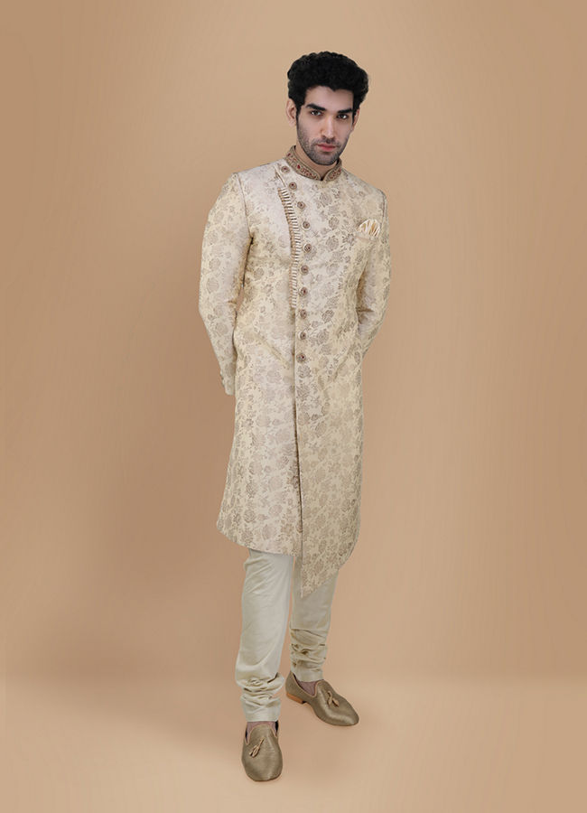 Manyavar Men Bright Biscuit Color Sherwani image number 1