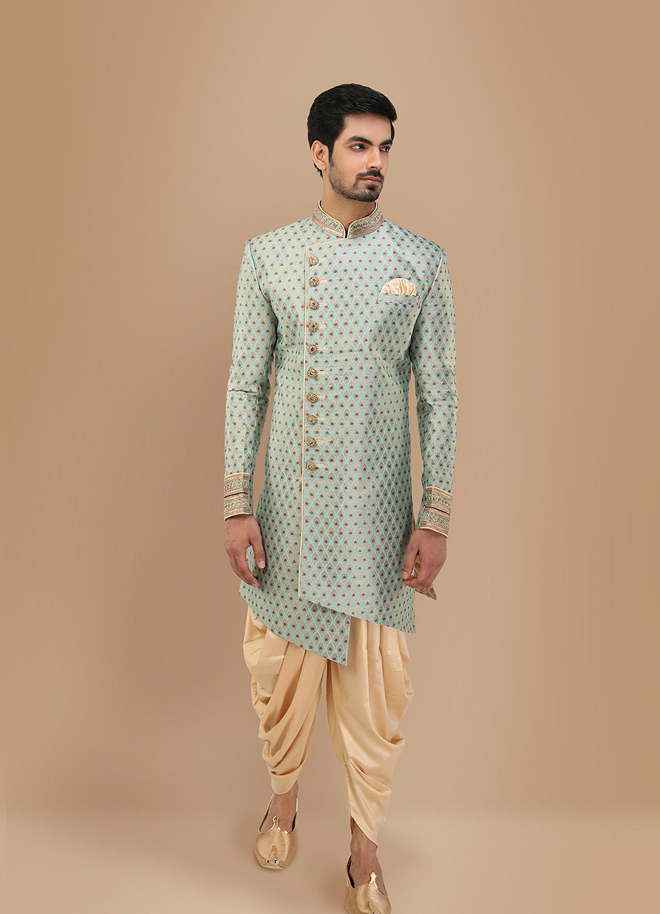 Manyavar Men Precious Green Indo Western Set