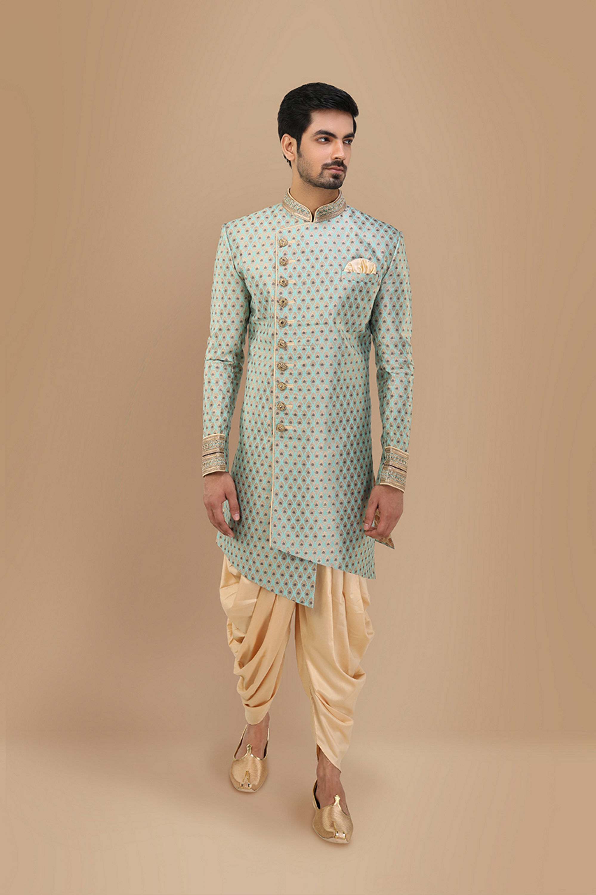 Manyavar Men Precious Green Indo Western Set