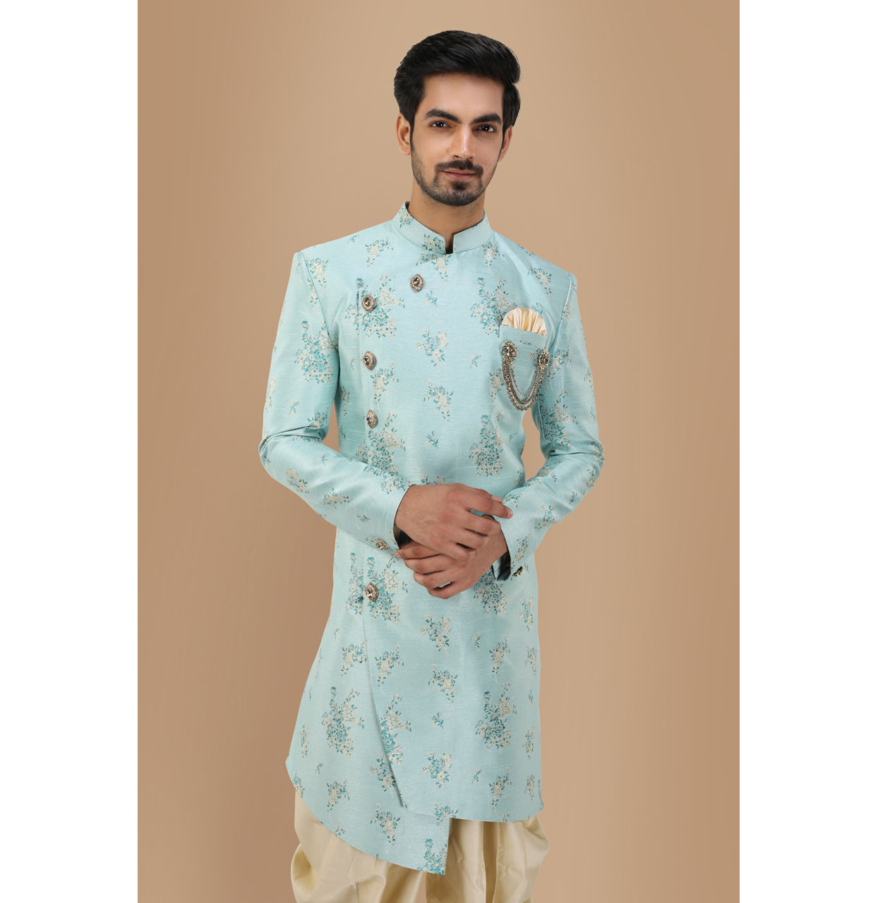 Manyavar Men Attractive Blue Indo Western Wear