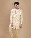 alt message - Manyavar Men Blissful Beige Indo Western Set image number 1