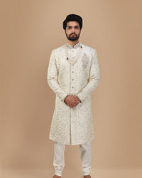 Manyavar Men Elegant Off White Sherwani