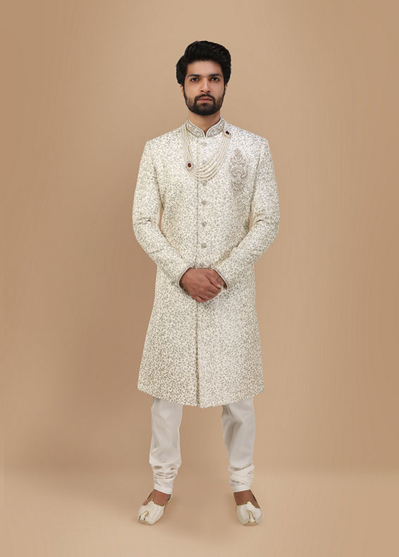 Manyavar Men Elegant Off White Sherwani