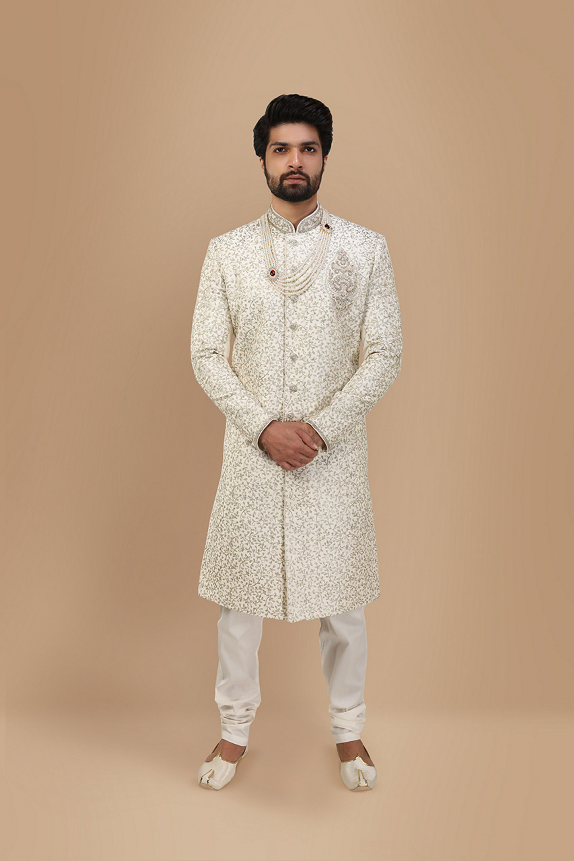 Manyavar Men Elegant Off White Sherwani