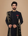 alt message - Manyavar Men Vivacious Blue Indo-Western Set image number 0