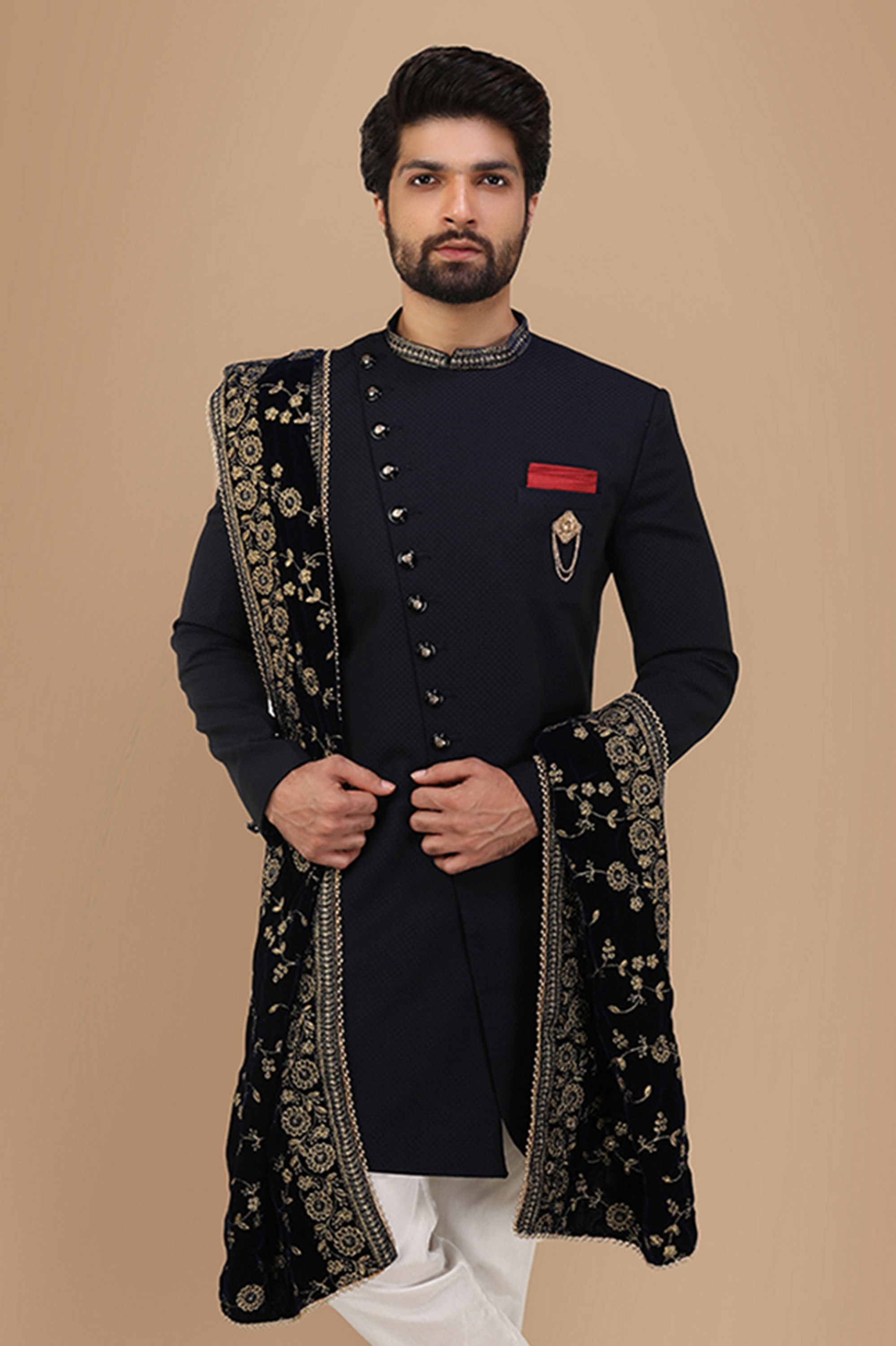 Manyavar Men Vivacious Blue Indo Western Set