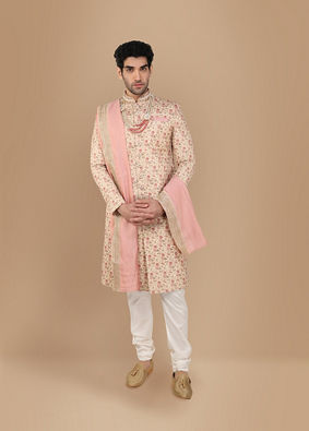 alt message - Manyavar Men Blissful Beige Groom Sherwani image number 2