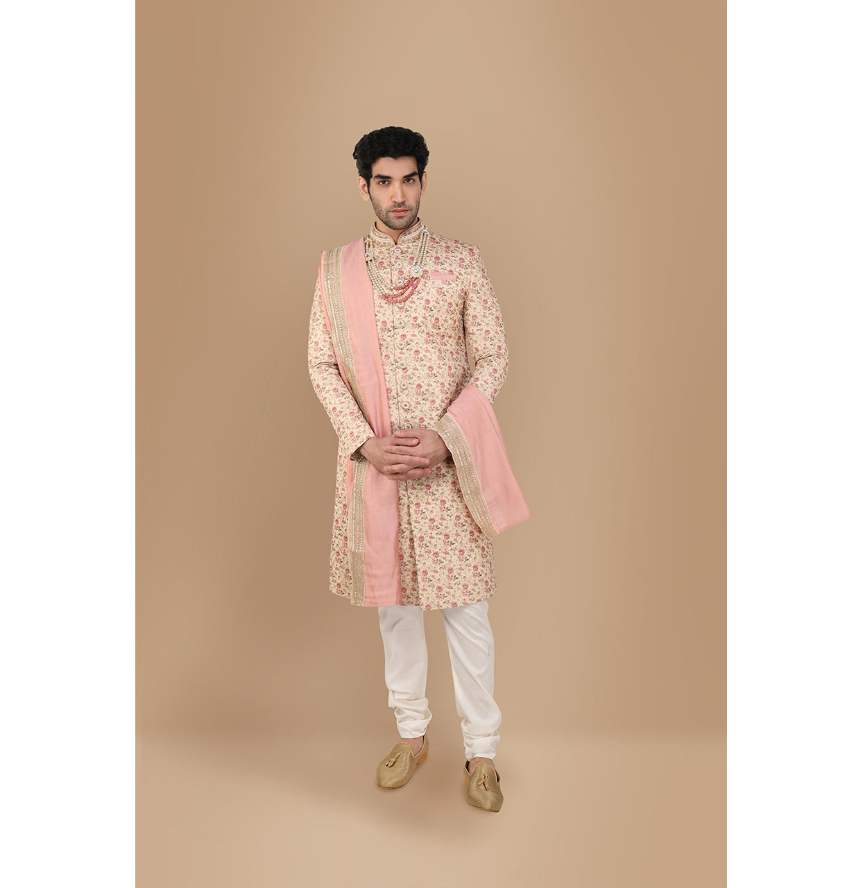 Manyavar Men Blissful Beige Groom Sherwani image number 2