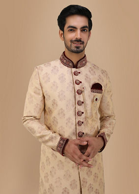 Manyavar Men Brilliant Fawn Sherwani Suit