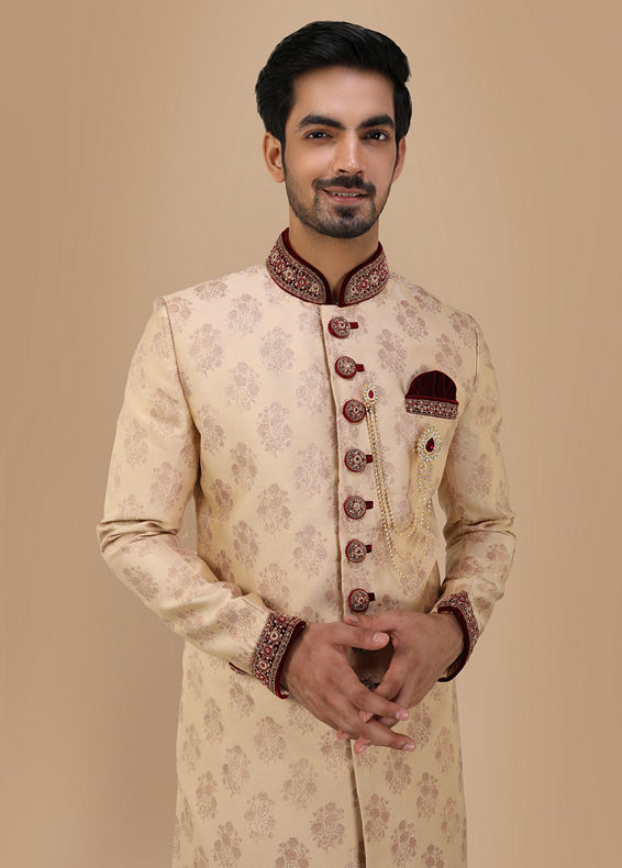 Manyavar Men Brilliant Fawn Sherwani Suit