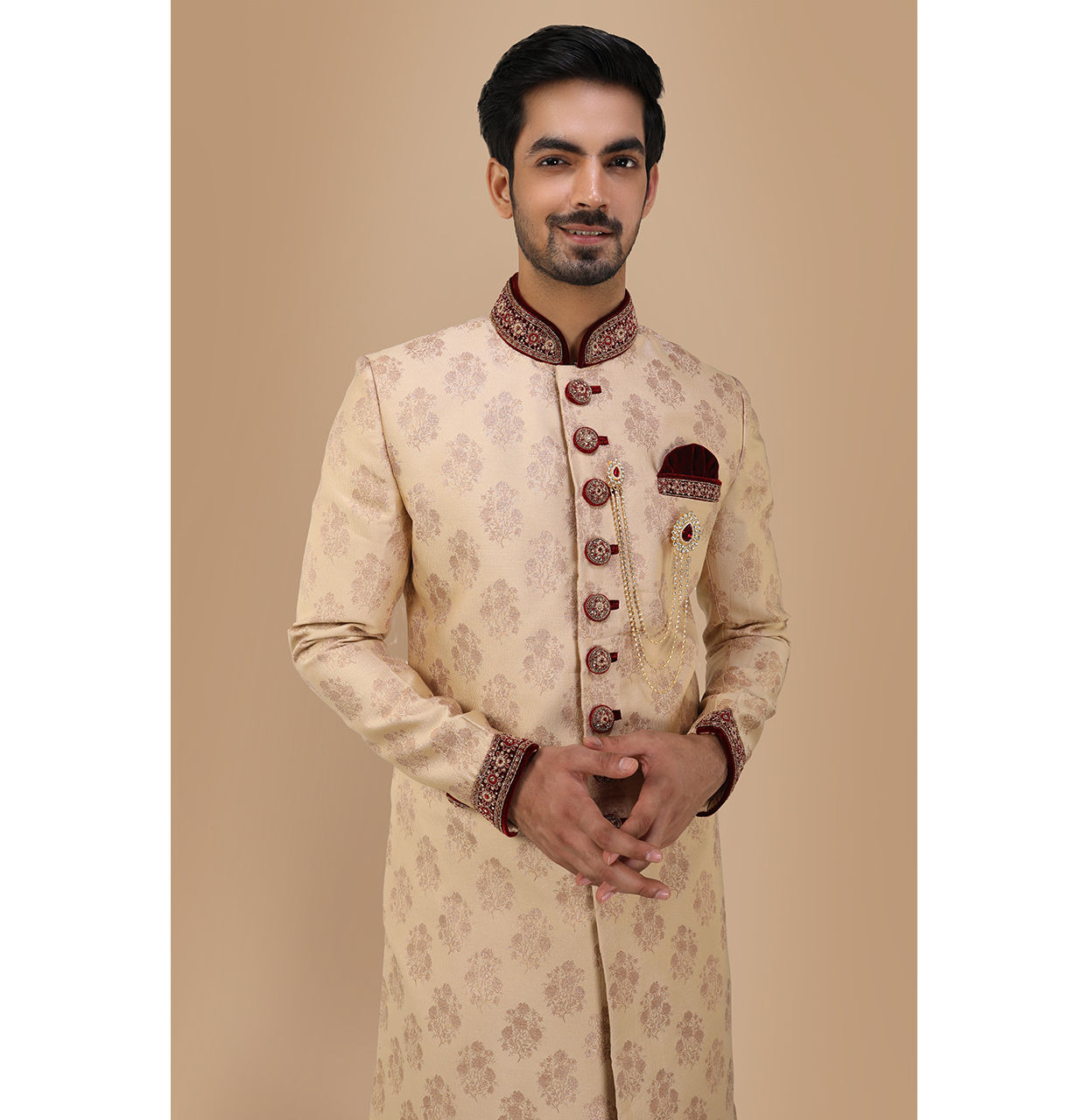 Manyavar Men Brilliant Fawn Sherwani Suit