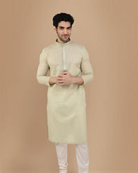 Manyavar Men Light Green Solid Kurta Set With Neck Detailing