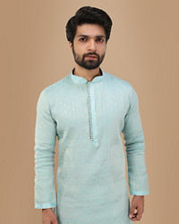 Manyavar Men Powder Blue Self Design Kurta Set